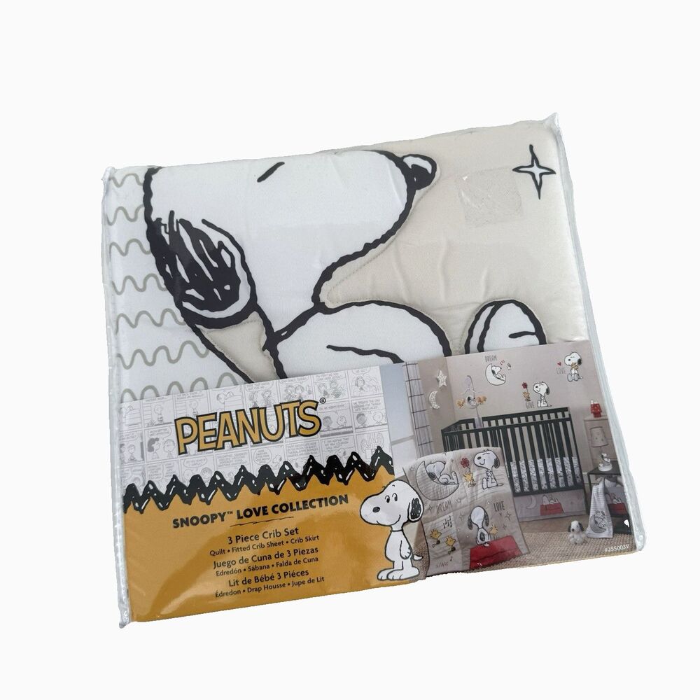 Lambs & Ivy Bedtime Snoopy Love 3-Pc Infant Baby Nursery Crib Bedding Set NEW